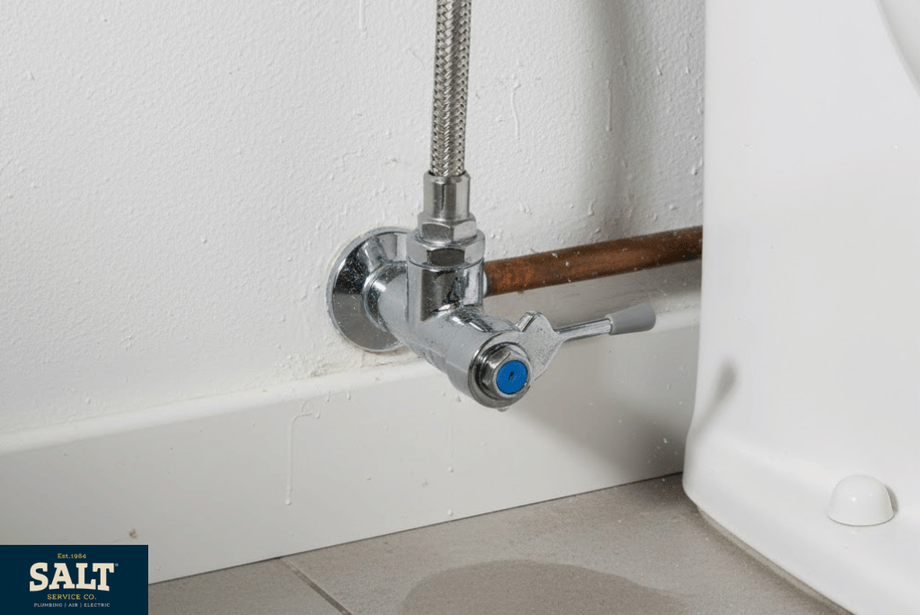 Toilet shut off valve used to stop water flow.